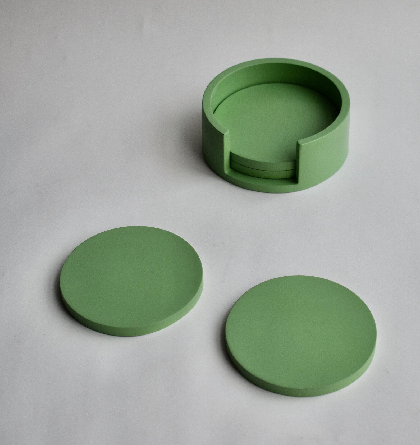 Green Coaster Set 4 Coasters with Holder Casted Painted Etsy