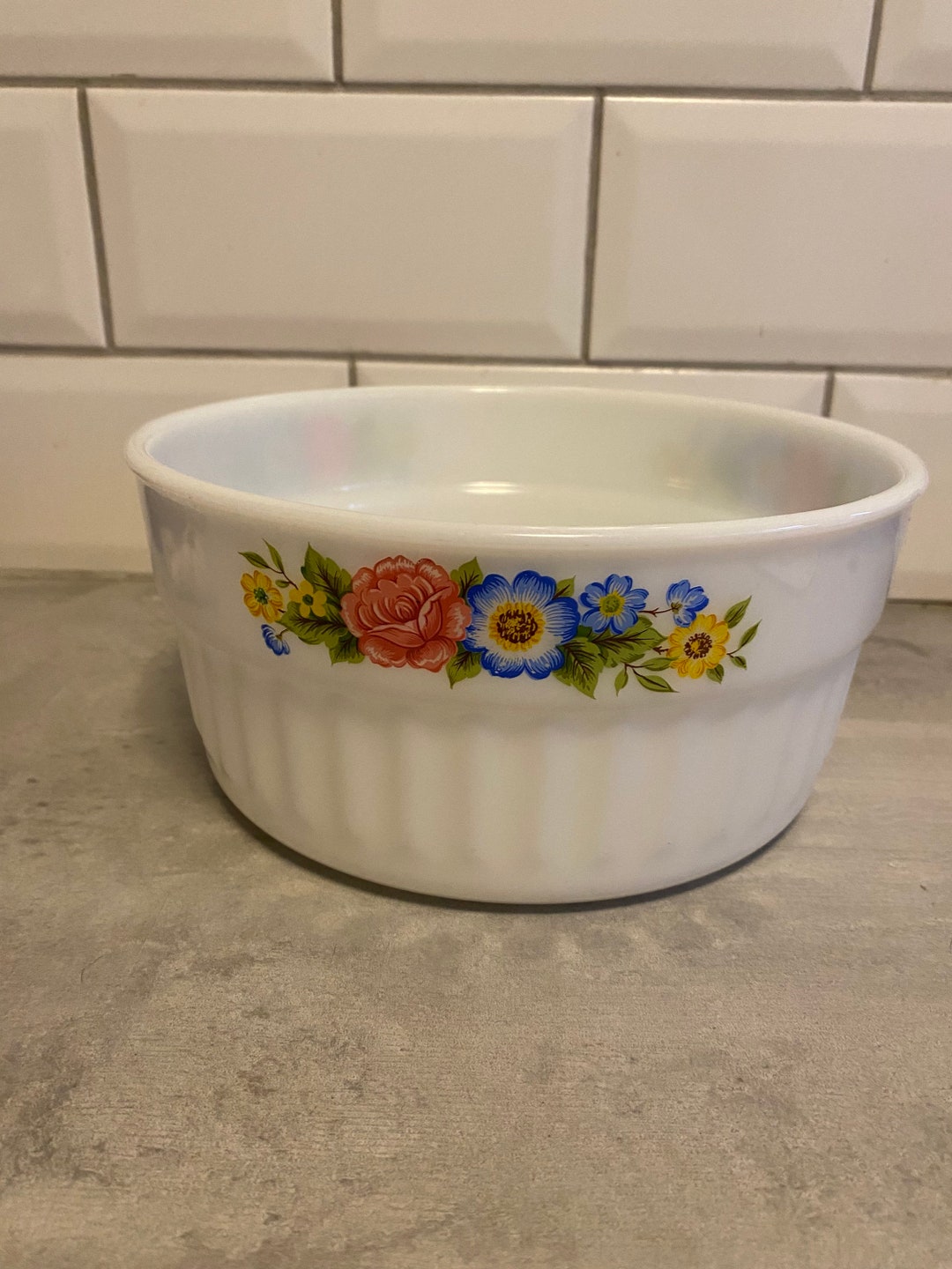 Vintage Pyrex Soufflé Dish. Cottage Garden Pattern. Etsy