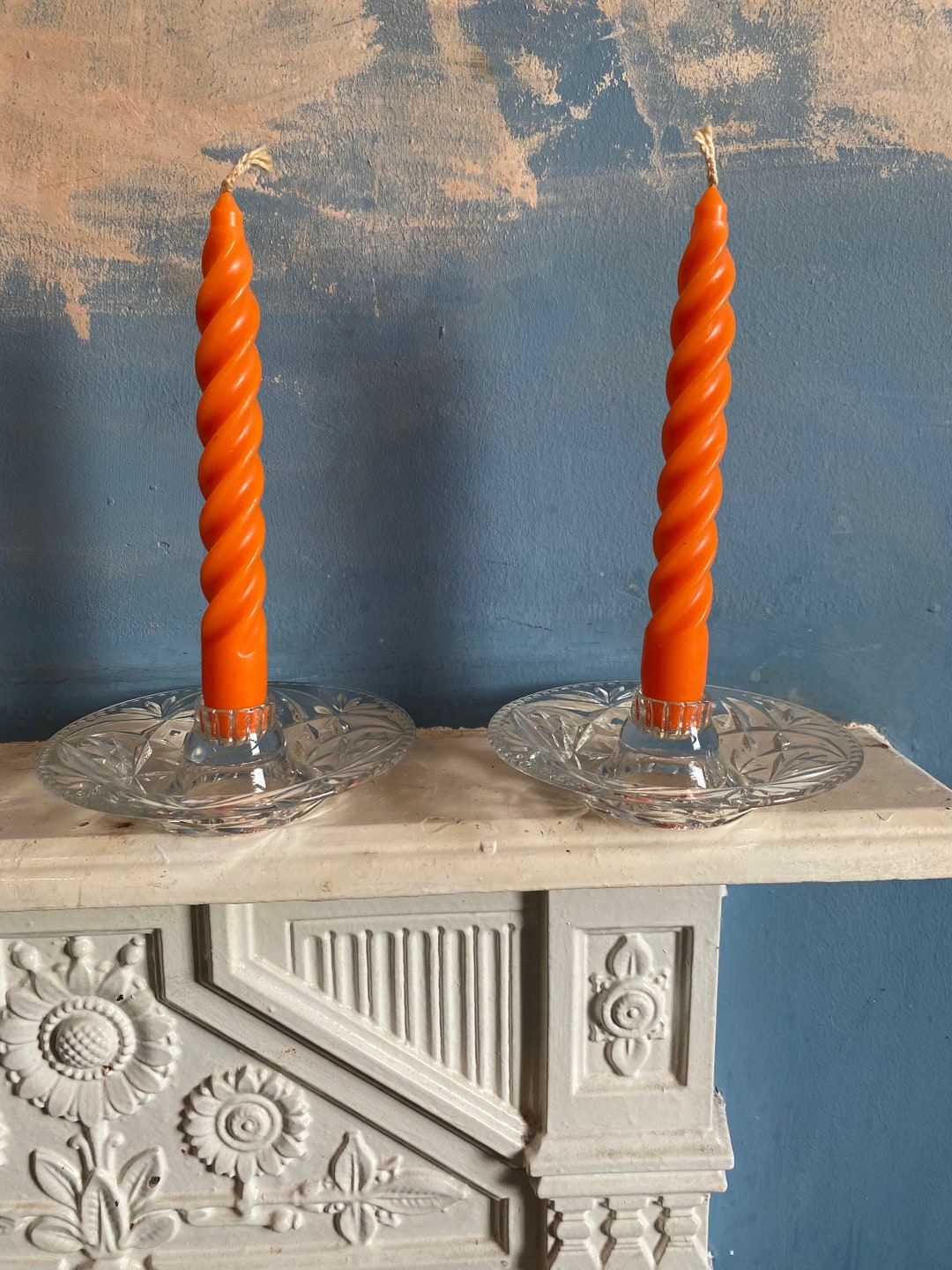 A Pair of Vintage Cut Glass Candle Stick Holders Etsy