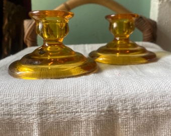 Vintage Amber Glass Candlestick Holders