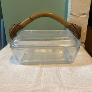 Vintage French Glass Butter Dish with Cow Design