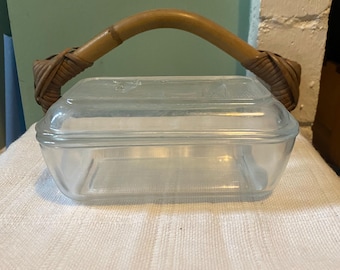 Vintage French Glass Butter Dish with Cow Design