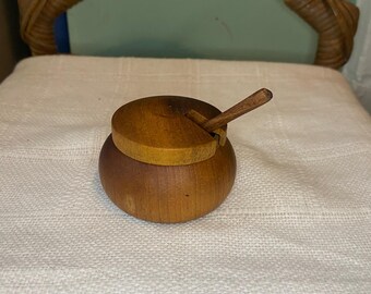 Vintage Wood Mustrard Pot with Orignal Spoon