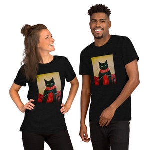 Black Cat T-Shirt - Knitting | Short-Sleeve Unisex T-Shirt | Cat Art | Cat Lovers Tee-Shirt