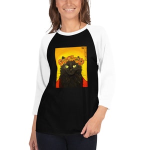 Black Cat 3/4 Sleeve Raglan Shirt | Unisex Raglan Shirt | Women's Cat Raglan Shirt | Men's Cat Raglan Shirt