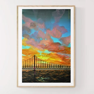 Colorful Vertical Landscape Print | Sunset | Bridge | Vertical Landscape Painting | Wall Art Print | Vertical Wall Art | Colorful Landscape
