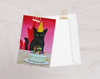 Carte d'anniversaire chat noir