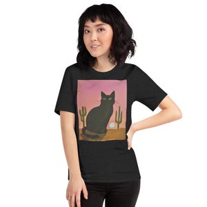 Black Cat T-Shirt - Pink | Short-Sleeve Unisex T-Shirt | Cat Art | Cat Lovers Tee-Shirt