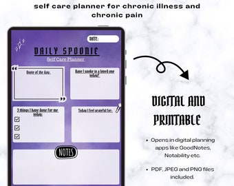 Chronic Illness Planner Printable, Spoonie Self Care, Chronic Pain Journal, Healthcare Planner, Medical Binder Printable