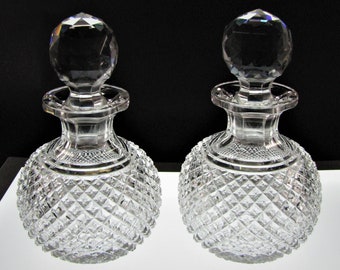 ABP Brilliant Cut Glass Strawberry Diamond Perfume Scent Bottle Set of 2