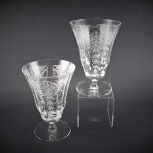 Morgantown Milan Etched Glass Iced Tea Depression Era Set of 2