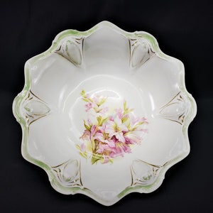 RS Prussia Fine Porcelain Bowl Pink Lilies Red Mark