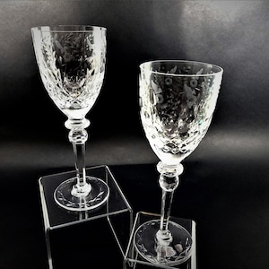 Rogaska Gallia Pattern Cut Crystal Wine Goblets Set of 2 Signed
