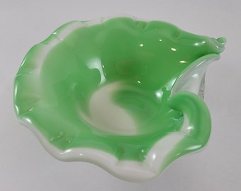 Murano Art Glass Cased Green and White Bowl Twist knob