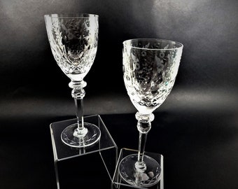 Rogaska Gallia Pattern Cut Crystal Wine Goblets Set of 2 Signed