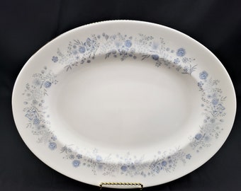Wedgwood China Belle Fleur Pattern Blue Floral Oval Serving Platter