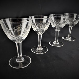 Val St. Lambert Crystal Cut Glass Ouchy Pattern Cordial Goblets Set of 4