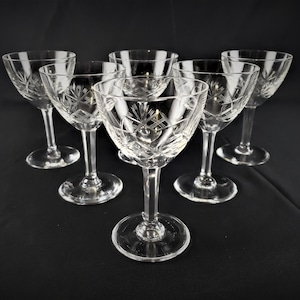 Val St. Lambert Crystal Cut Glass Ouchy Pattern 4 5/8&quot; Port Wine Goblets Set of 6