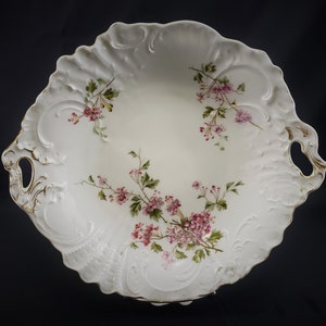 C.T. Germany Carl Tielsch Hand Painted Pink Floral Double Handled Serving Bowl