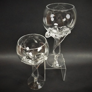 Alicja Glass hand blown twisted double stem art glass wine chalice goblet set of 2