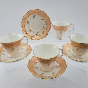 Royal Albert England Bone China Regina Series Opal Cups and Saucers set of 4