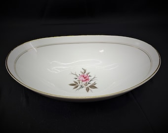 Cuenco ovalado para servir verduras Noritake Japan Fine China Daryl #5510 con diseño de rosa