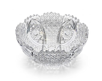 ABP Brilliant Cut Glass Bowl Harvard Cane Pattern and Hobstar