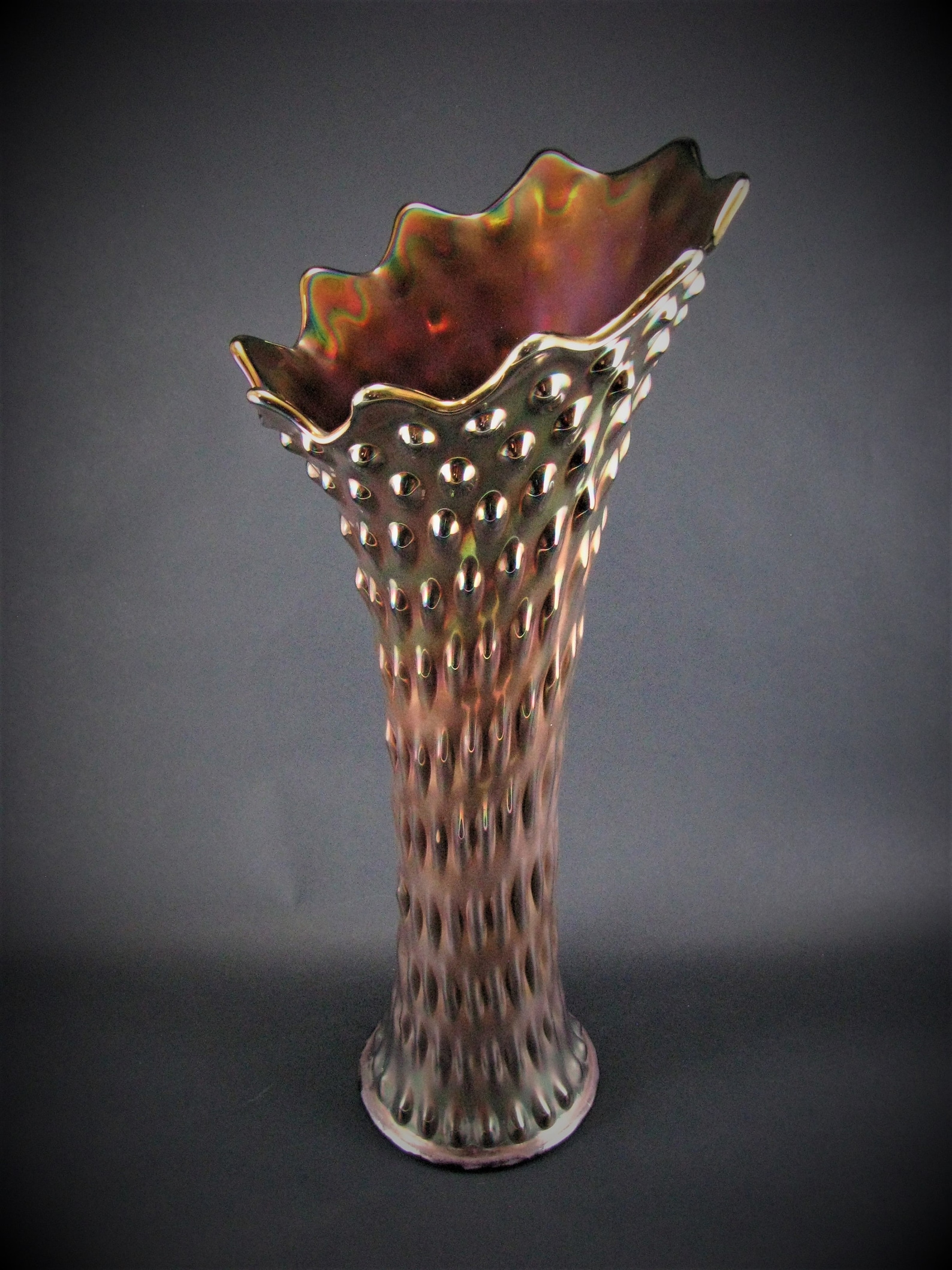 Unique Fenton Rustic Blue Carnival Glass Swung Funeral Vase Etsy