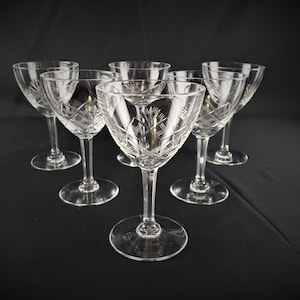 Val St. Lambert Crystal Cut Glass Ouchy Pattern 4 7/8&quot; Wine Goblets Set of 6