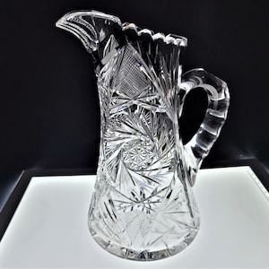 ABP Brilliant Cut Glass Pitcher Pinwheel and Silver Diamond