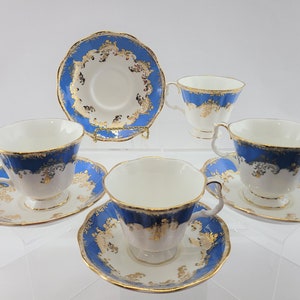 Royal Albert England Bone China Regina Series Aquamarine Cups and Saucers set of 4