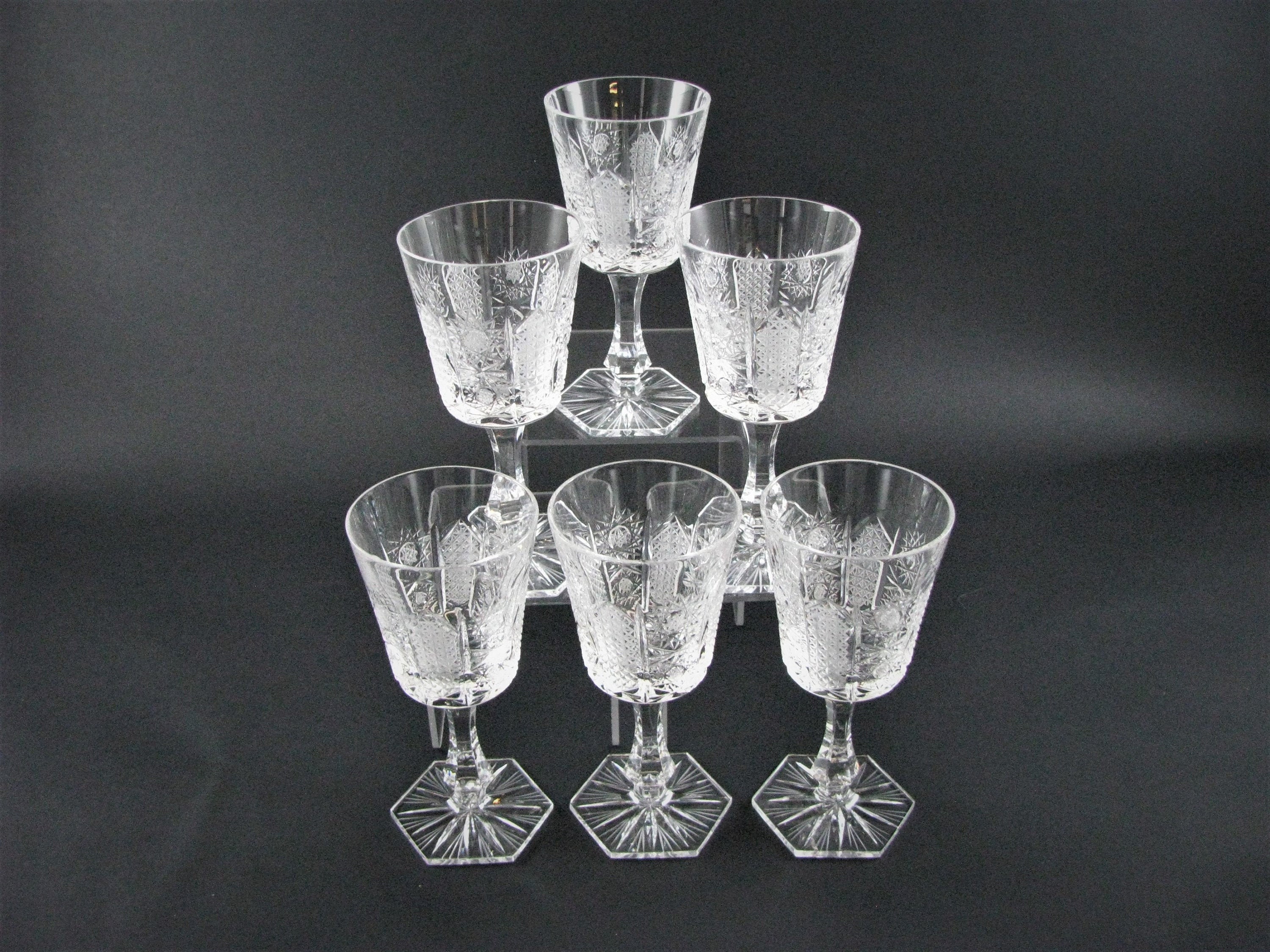 Vintage Bohemian Czech Cut Lead Crystal Wine Glasses Set of 6 Etsy