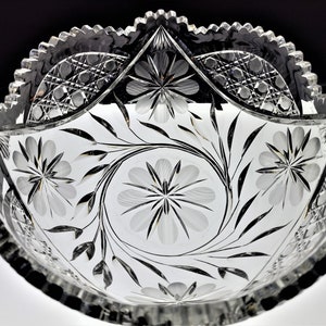 ABP Cut Glass Bowl Flowers and Cane