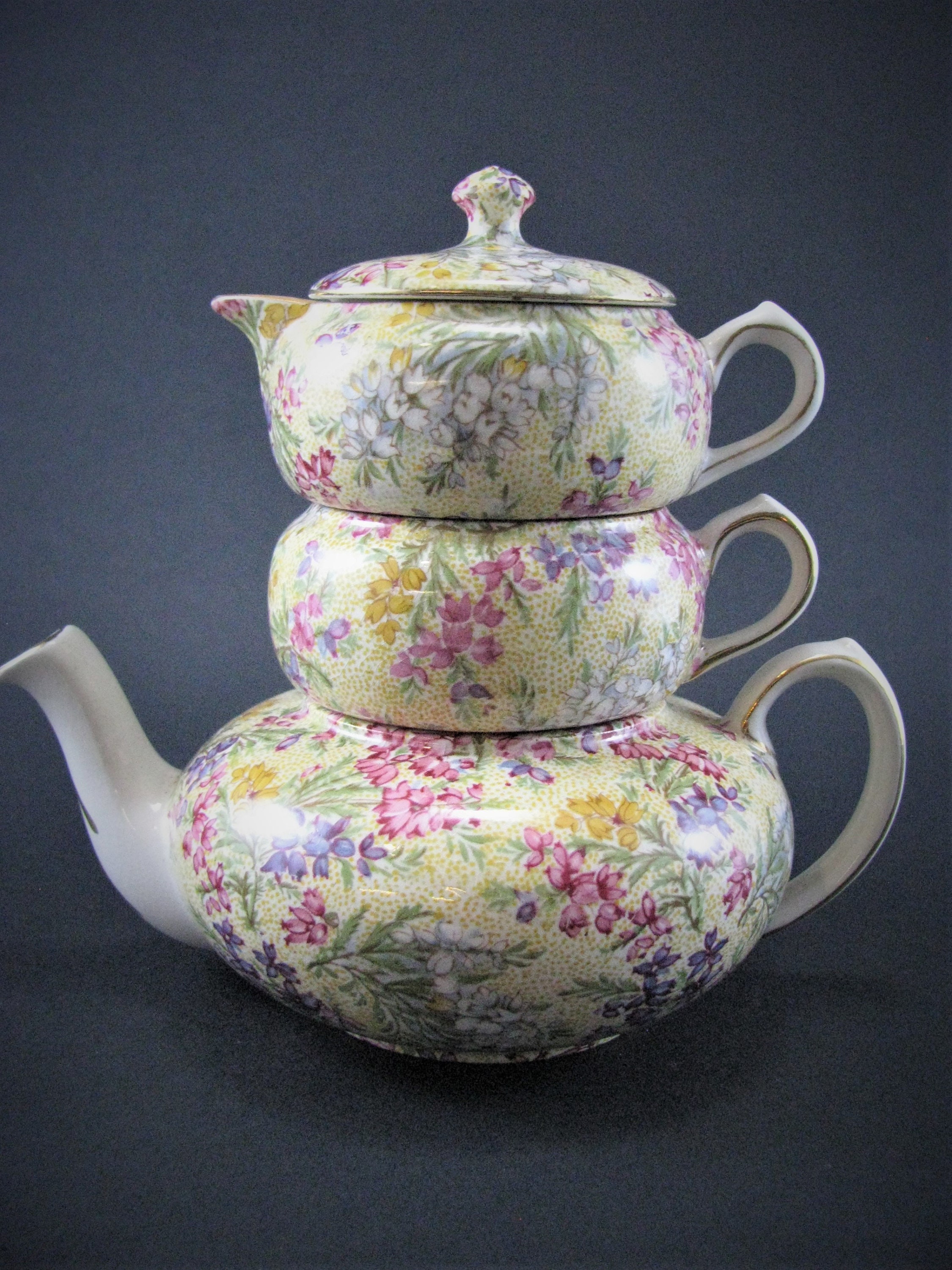 Lord Nelson Heather Chintz Mini Tea Pot, Creamer, Sugar Stacking Set - Etsy