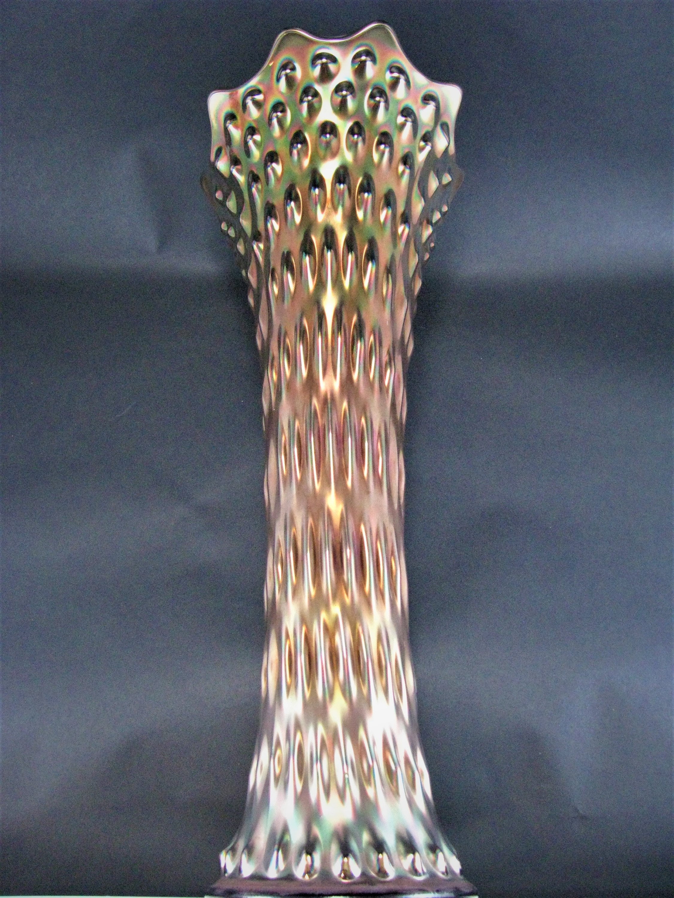 Fenton Rustic Blue Carnival Glass Swung Funeral Vase 19 Etsy