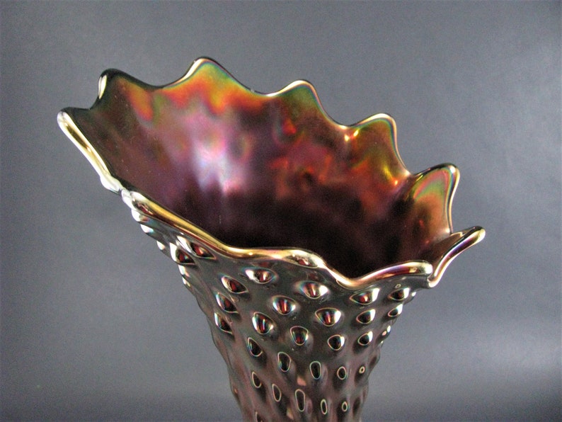 Unique Fenton Rustic Blue Carnival Glass Swung Funeral Vase Etsy