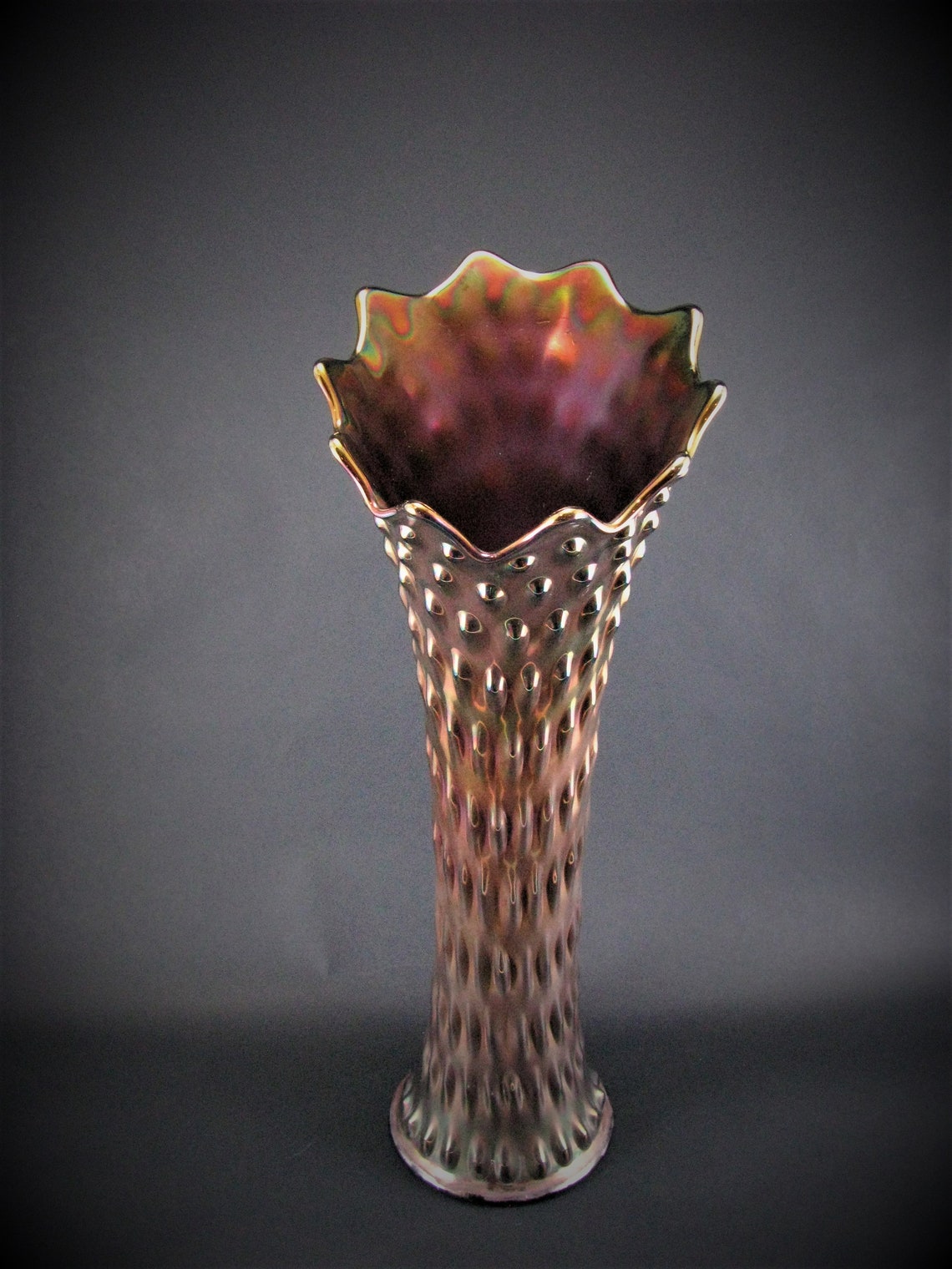 Unique Fenton Rustic Blue Carnival Glass Swung Funeral Vase Etsy