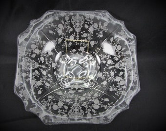 Cambridge Glass Rose Point Square Footed Console Bowl #3121