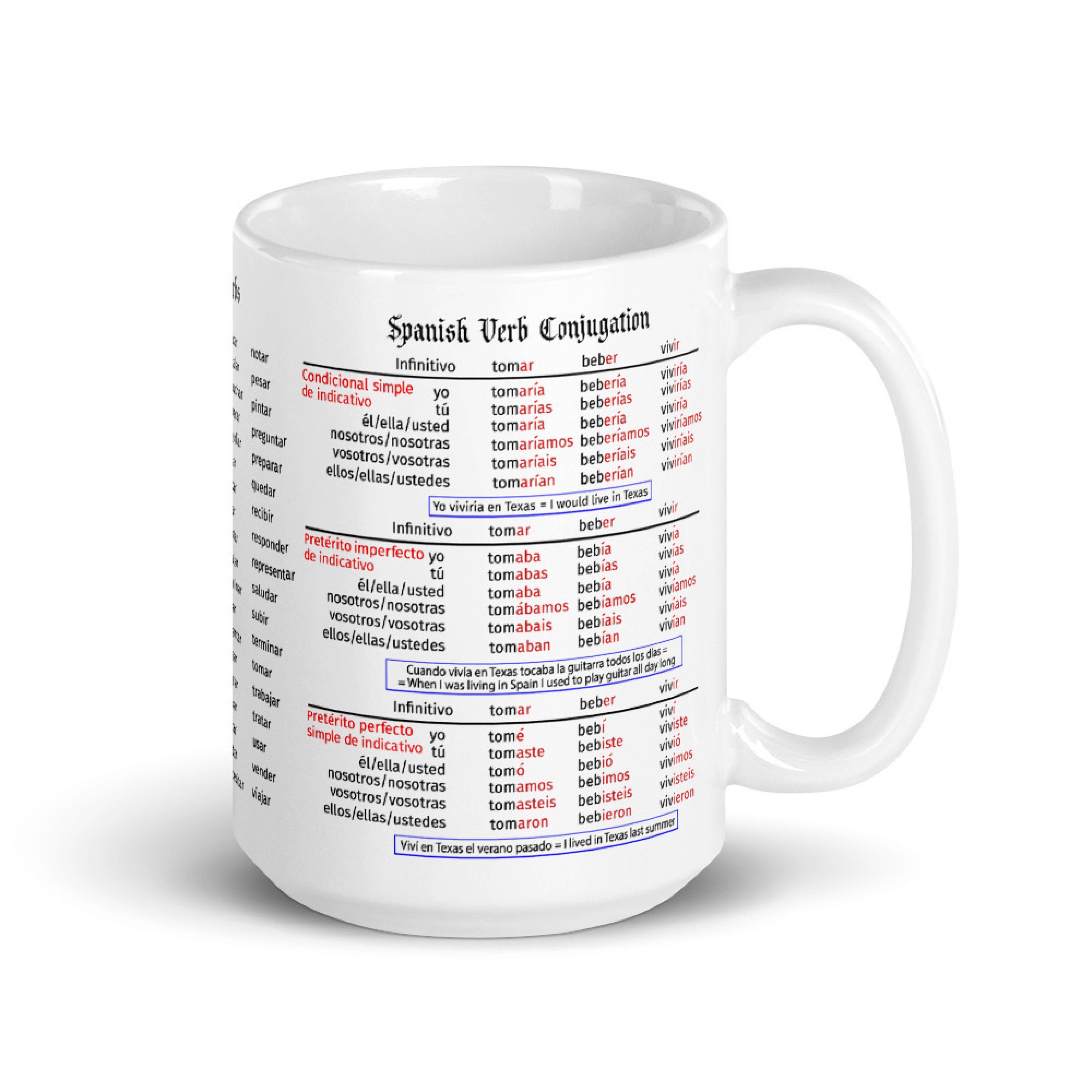 Spanish Mug Spanish Conjugation Grammar Mug Spanish Etsy