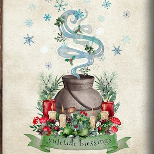 Yuletide Blessings Art Print - Magical Yule Nature Woodland Cute Illustration Wall Decor