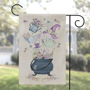 Cottage Witch Garden Flag Cute Whimsical Witchy Magic Garden Yard Decoration