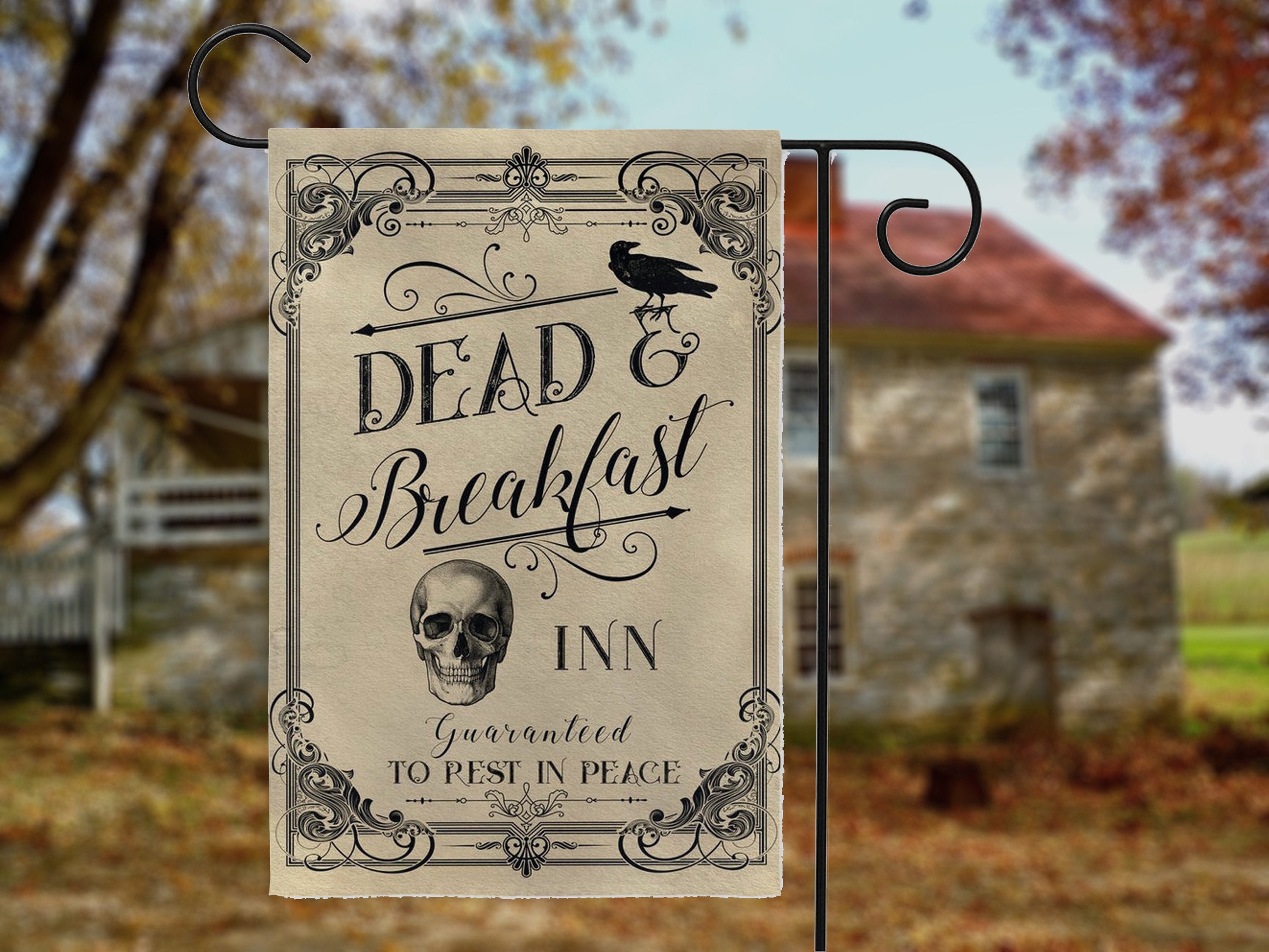 Halloween Garden Flag, Dead And Breakfast Inn, Whimsical Halloween Decor