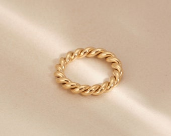 Gold Braided Rope Ring Twist Ring Gold Twisted Rope Wedding Band Gold Rope Ring Stacking Twist Ring Infinity Twisted Band WATERPROOF