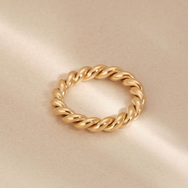 Gold Braided Rope Ring Twist Ring Gold Twisted Rope Wedding Band Gold Rope Ring Stacking Twist Ring Infinity Twisted Band WATERPROOF