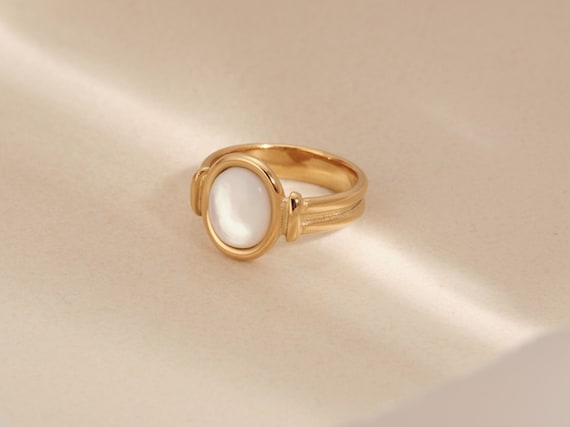 Lumen Pearl Ring 18K Gold Plated Tarnish Free Great for Stacking Minimal  Pearl Ring Chunky Gold Ring Elegant Ring for Women - Etsy Canada
