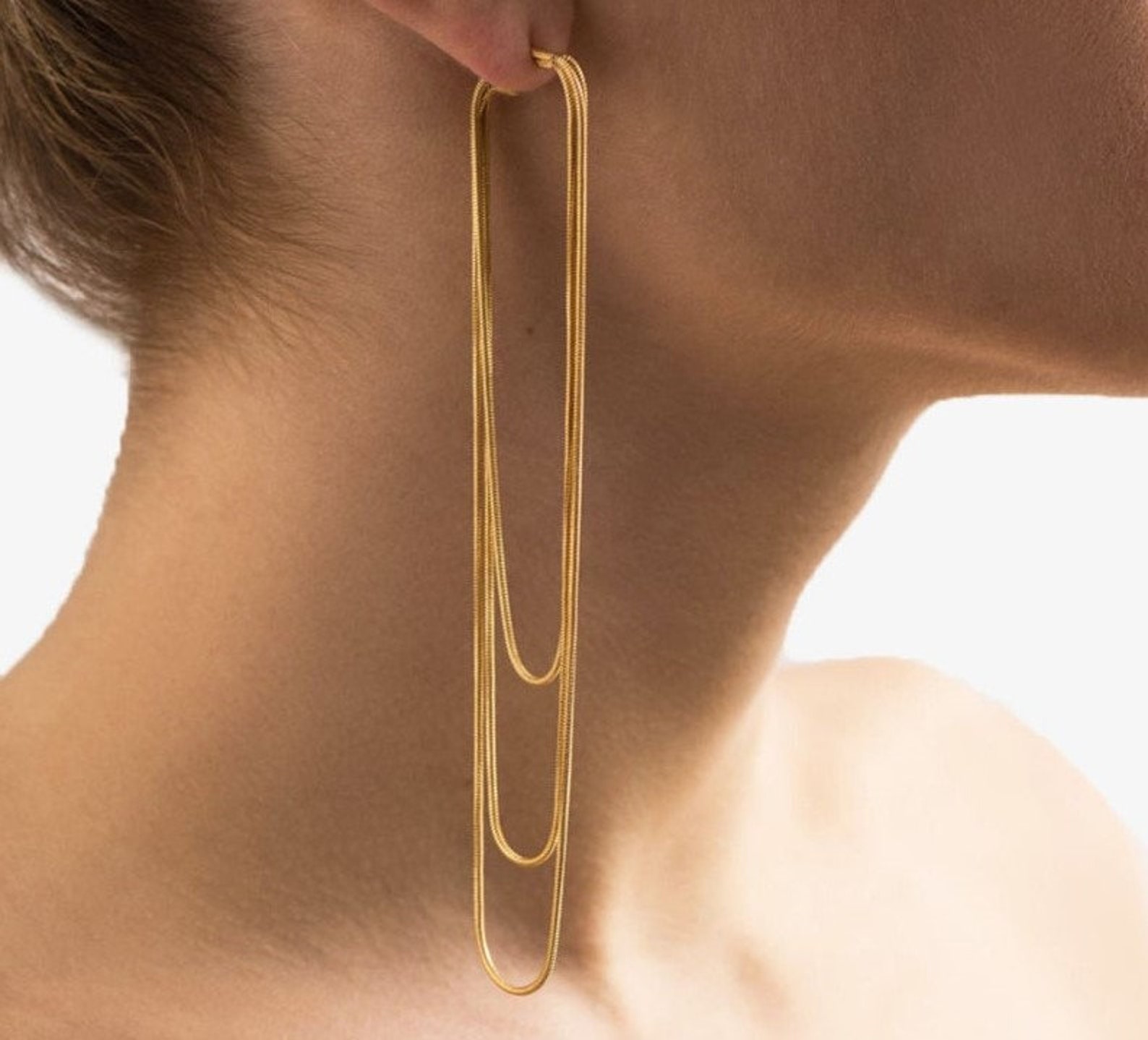 Gold Snake Chain Earrings Herringbone Earringsgold Etsy