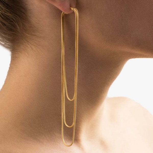 Gold Snake Chain Earrings, Herringbone Earrings,Gold Earring,Gold Long Dangle Earrings,Long Chain Earrings,Snake Chain Tassel Earrings