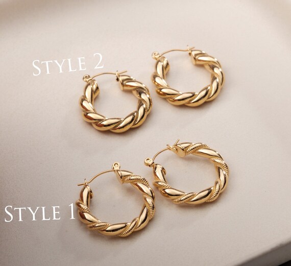 Gold hoop earrings best sale twist