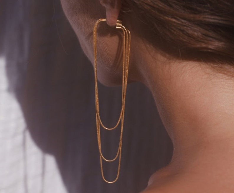 Gold Snake Chain Earrings, Herringbone Earrings,Gold Earring,Gold Long Dangle Earrings,Long Chain Earrings,Snake Chain Tassel Earrings image 3