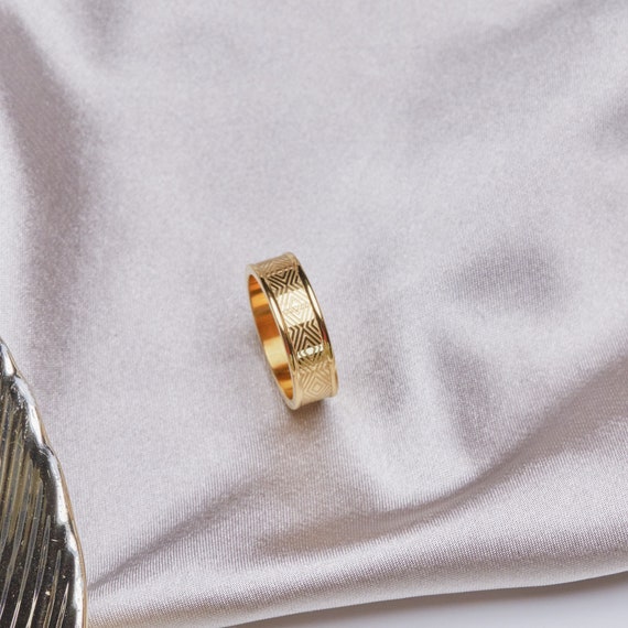 14k goud gevulde verstelbare ring Gestreepte brede ring Sieraden Ringen Statementringen handgemaakt 